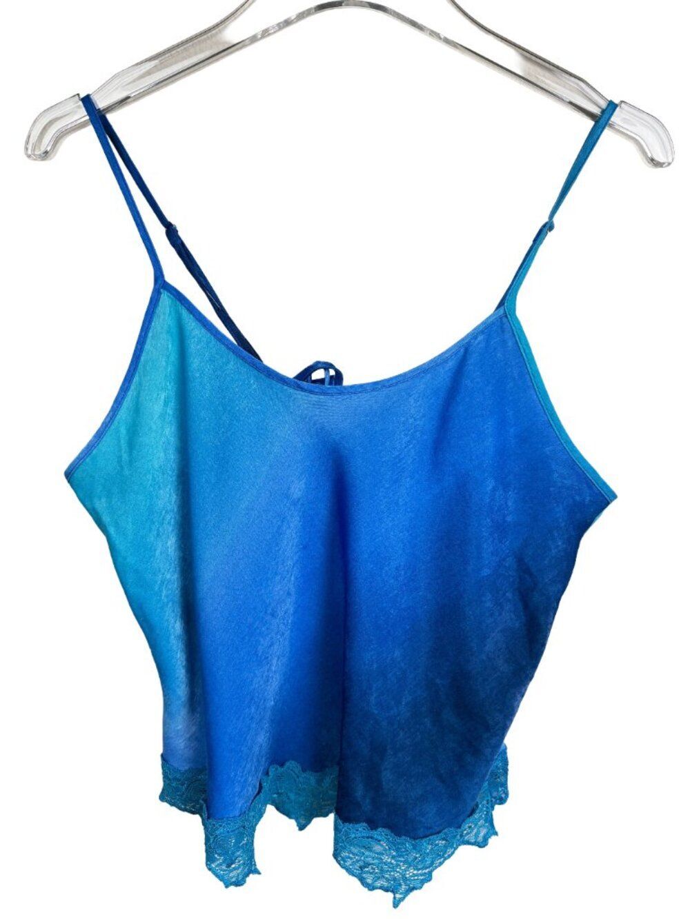 Blue Ombre Satin Lace Trim Cropped Camisole Lingerie Slip Top M Fairy Mermaid